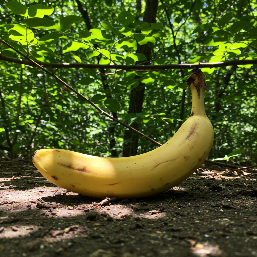 Sous un voile de verdure, un joyau courbé s’étire, tenant secrets d’un sous-bois, le roi déchu d’une jungle tropicale.