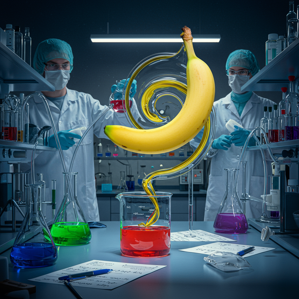 Quand une banane danse dans le ballet des éprouvettes, l'absurde devient potion, et la science prend un goût fruité de folie.