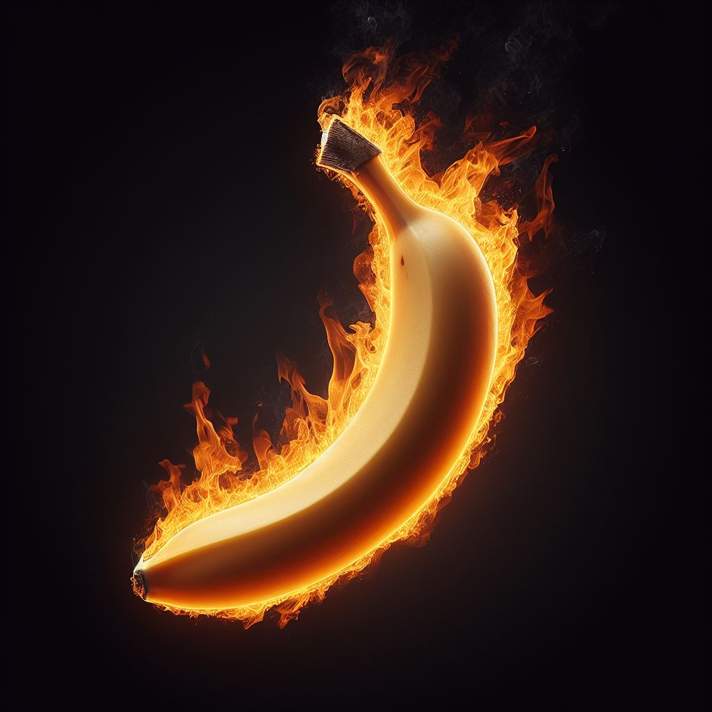 Une banane flamboyante, se démarquant dans l’obscurité, crée une comédie incandescente de contraste et de dynamisme.