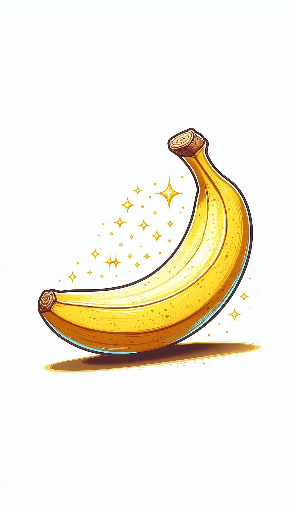 Un rayon de soleil s’invite sur une banane éclatante, qui danse avec les étoiles dans un univers blanc, espiègle et pétillant.