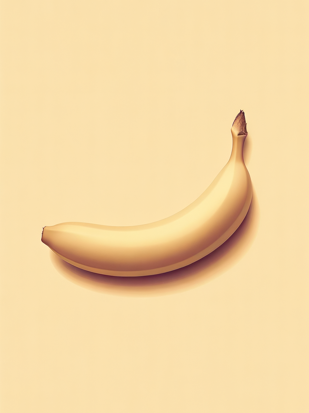 Banane jaune, gracieuse danseuse striée d’ombre, éclate de simplicité sur scène beige, écho d’art minimaliste.