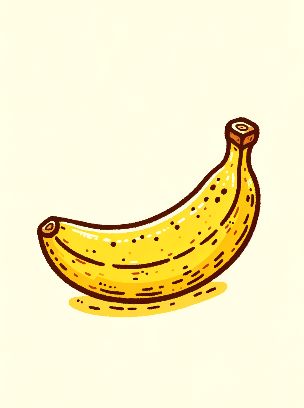 Une banane espiègle danse, son rire jaune éclatant contre le murmure crème de l’arrière-plan. Une performance fruitée en solo.
