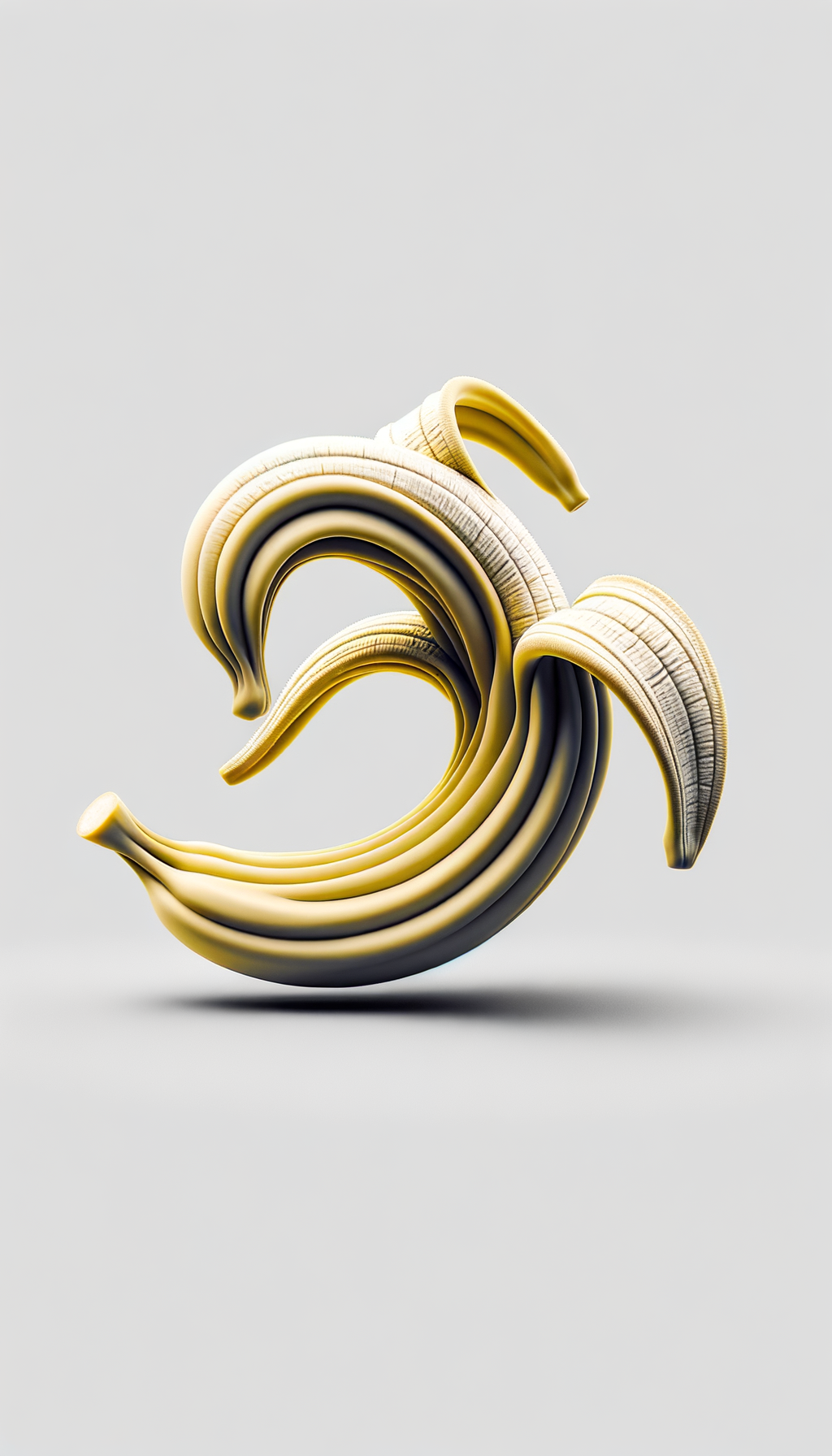 Une banane sublimée, virevoltante, sculptrice de son espace, défiant les lois du réalisme sur une scène de monochrome absolu.