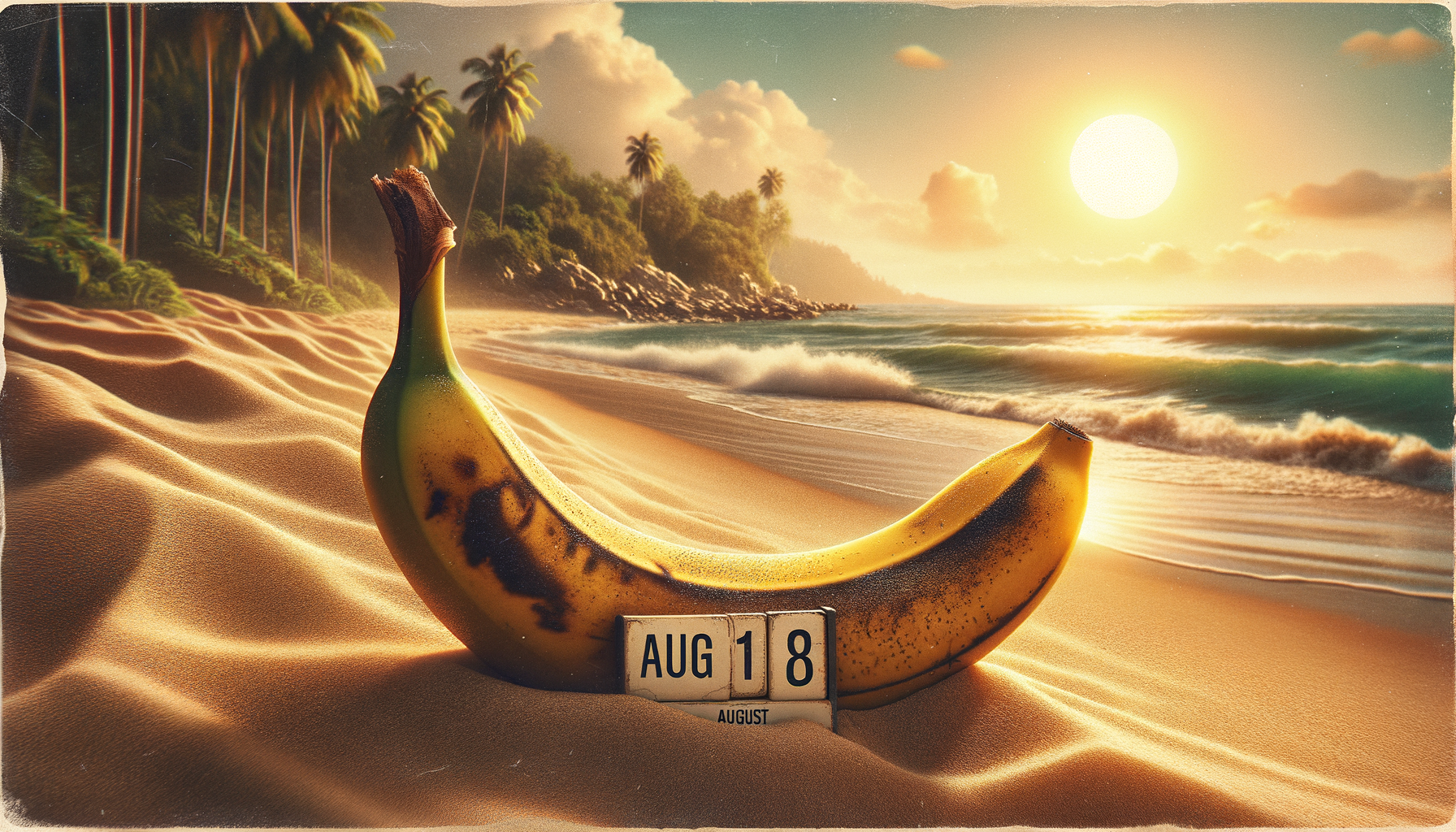 Banane en vacances, flirtant avec le sable, clin d’œil aux palmiers, tandis que la mer lui murmure des vagues sous un coucher de soleil coquin.