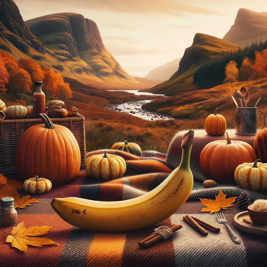 Entre couvertures à motifs et courges coquettes, un banquet automnal se trame, narguant discrètement les montagnes dorées et le ruisseau curieux.