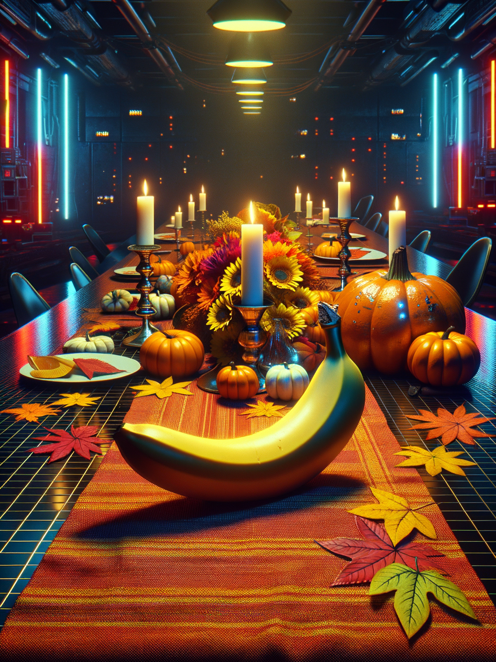 Un festin futuriste s’illumine, agrippé par l’automne, une piste orange émaillée de feuilles, tournesols et citrouilles. Brace-toi, Banane, tu es la star !