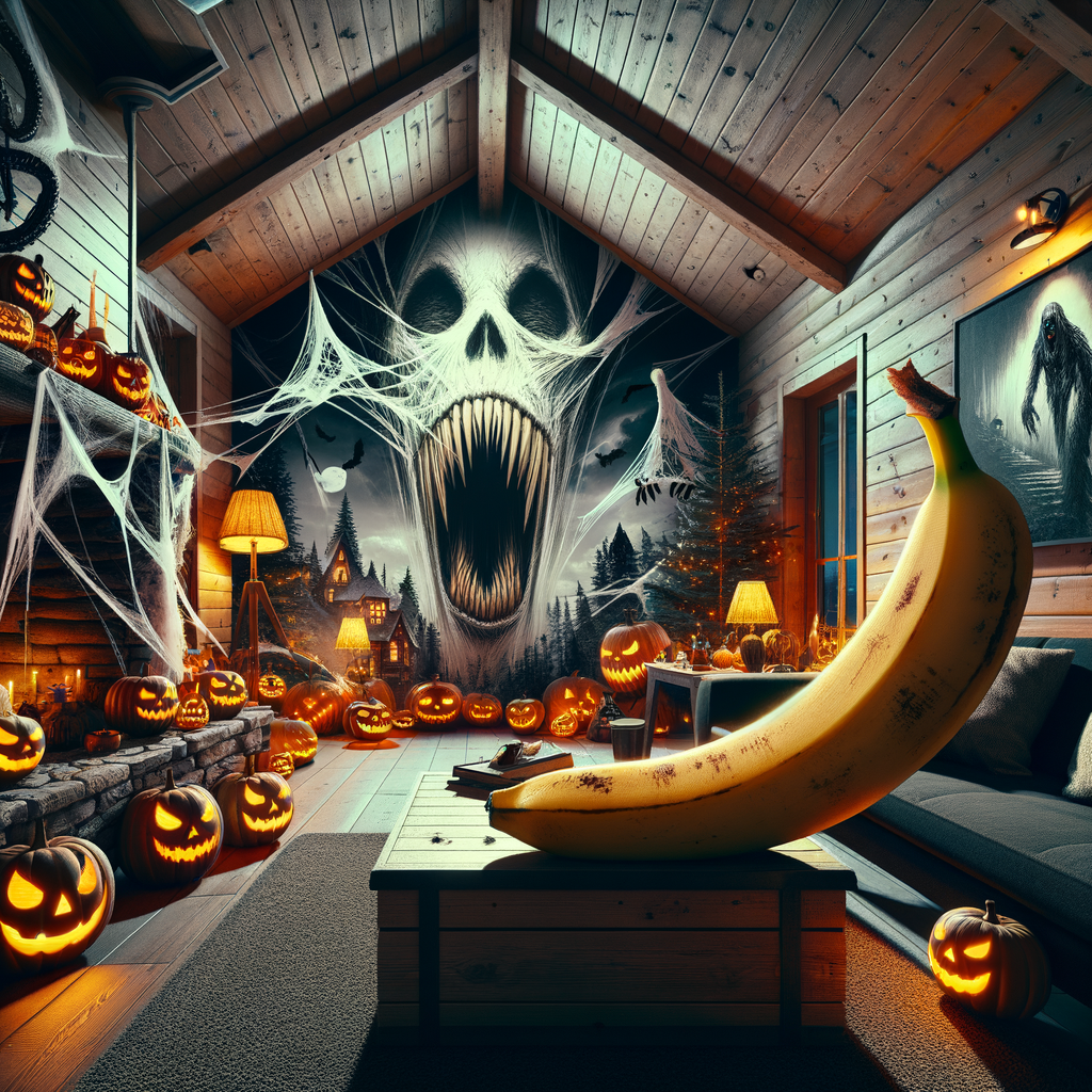 Un bal masqué de citrouilles effrontées, un crâne effrayant régne sur un festin d’araignées, une banane incongru s’invite chez Halloween.