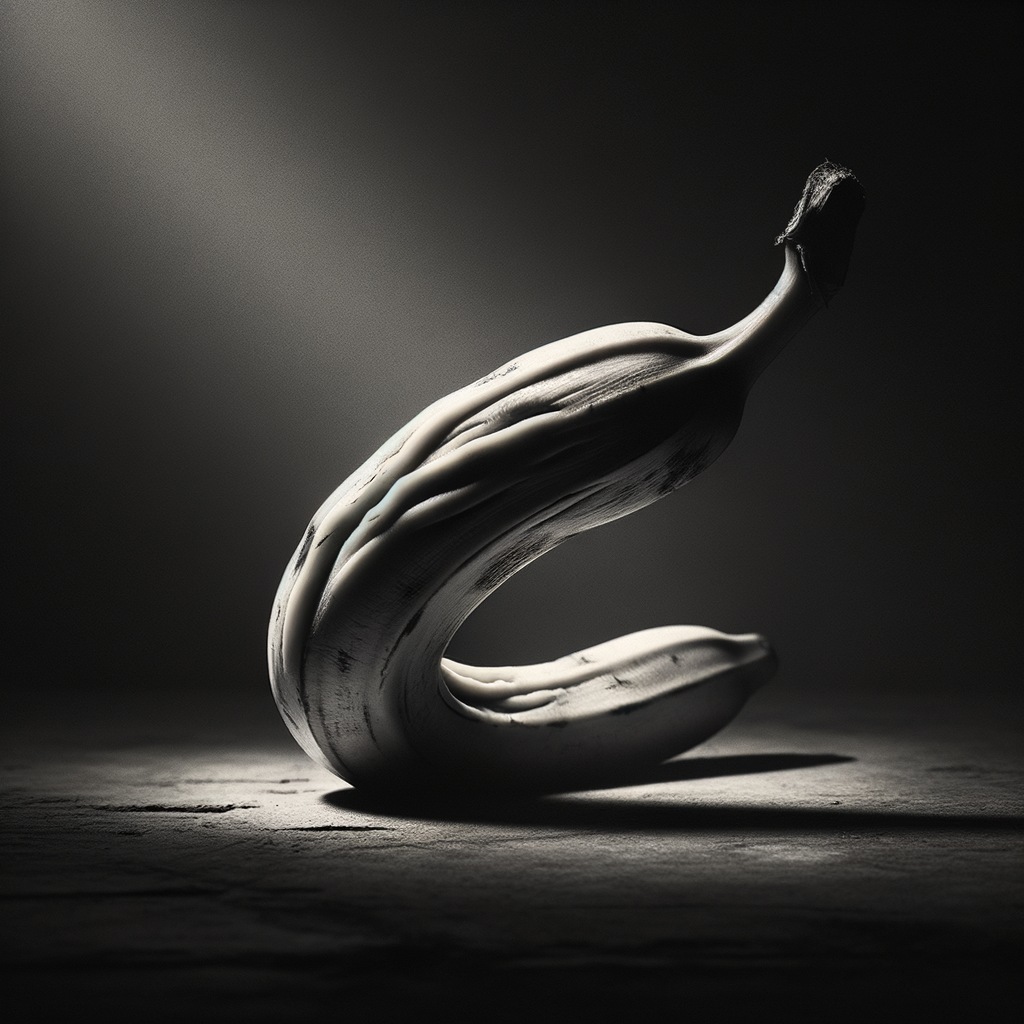 Dans la danse des ombres, une banane contorsionniste rêve d’applaudissements, prête à jongler avec des éclats de rire et des pelures ! 🍌✨