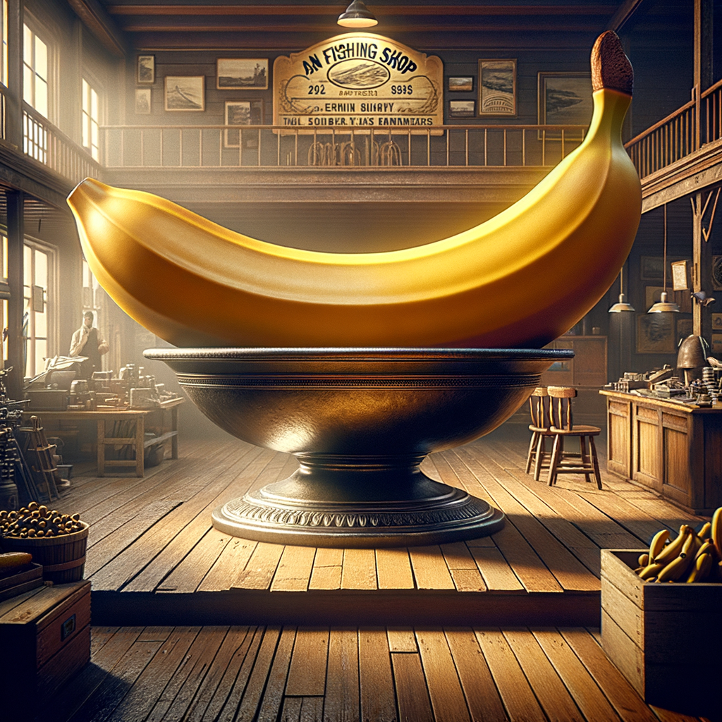 Dans un temple de la pêche, un bananier en or rêve d’hameçons. Un fruit flamboyant impose respect et éclats de rire !