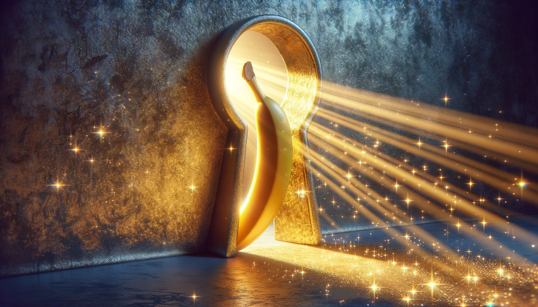 Un trou de serrure, et voilà une banane en mode superstar, illuminant l’obscurité comme une fête d’anniversaire où les bougies sont des étoiles. Éblouissant ! 🍌✨