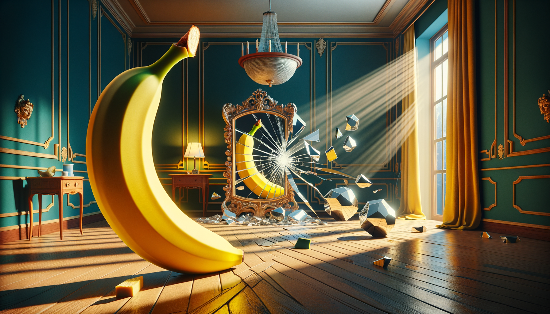 Une banane chic se mirait, brisant les conventions avec éclats, comme un fruit en quête de glamour dans un monde décalé. Qui a dit qu’elle n’était pas star ? 🍌✨