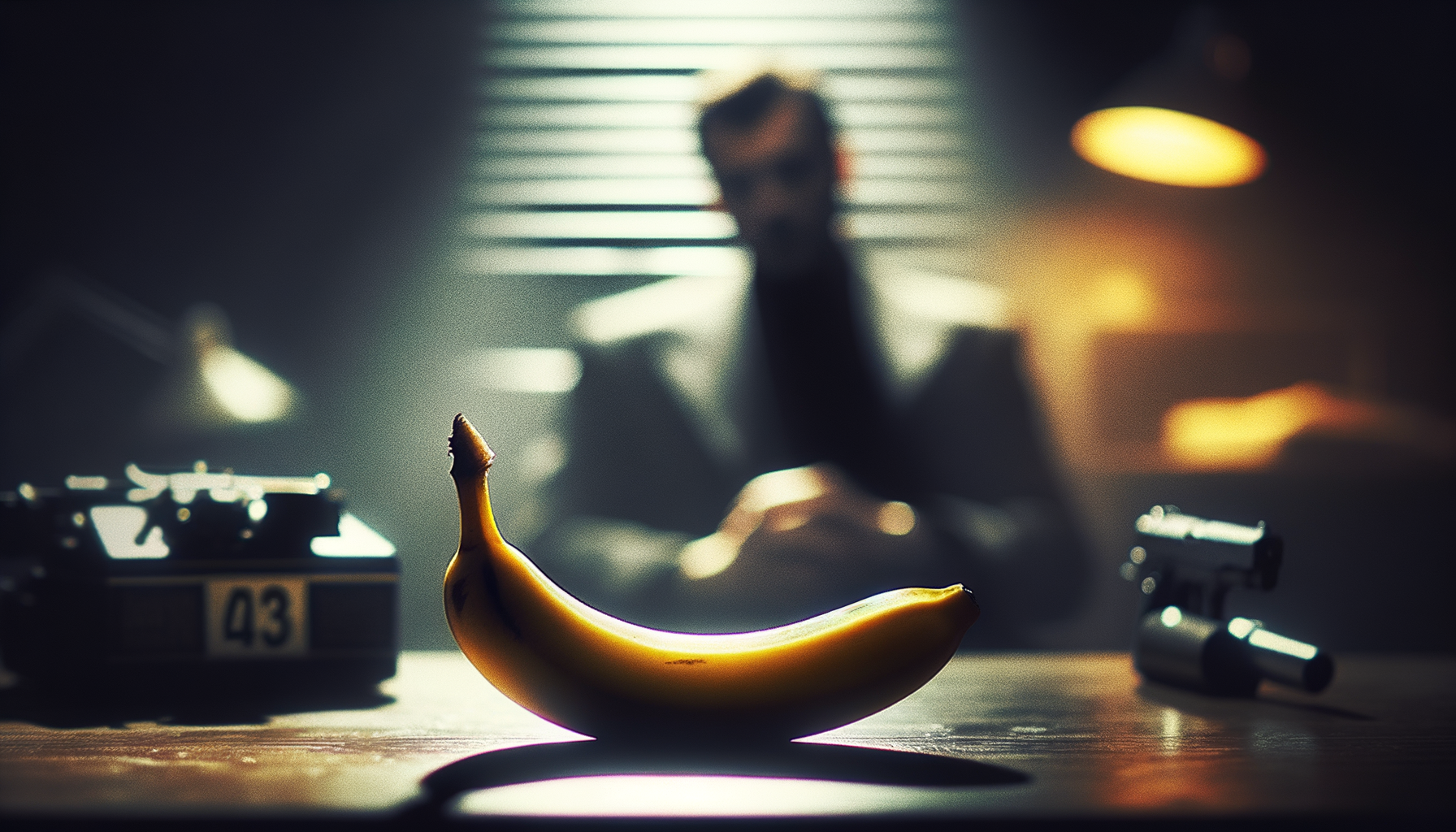Dans l'ombre d’un bureau, un fruit curieux se tient, témoin d’une affaire croquante où le sérieux flirte avec l'absurde.