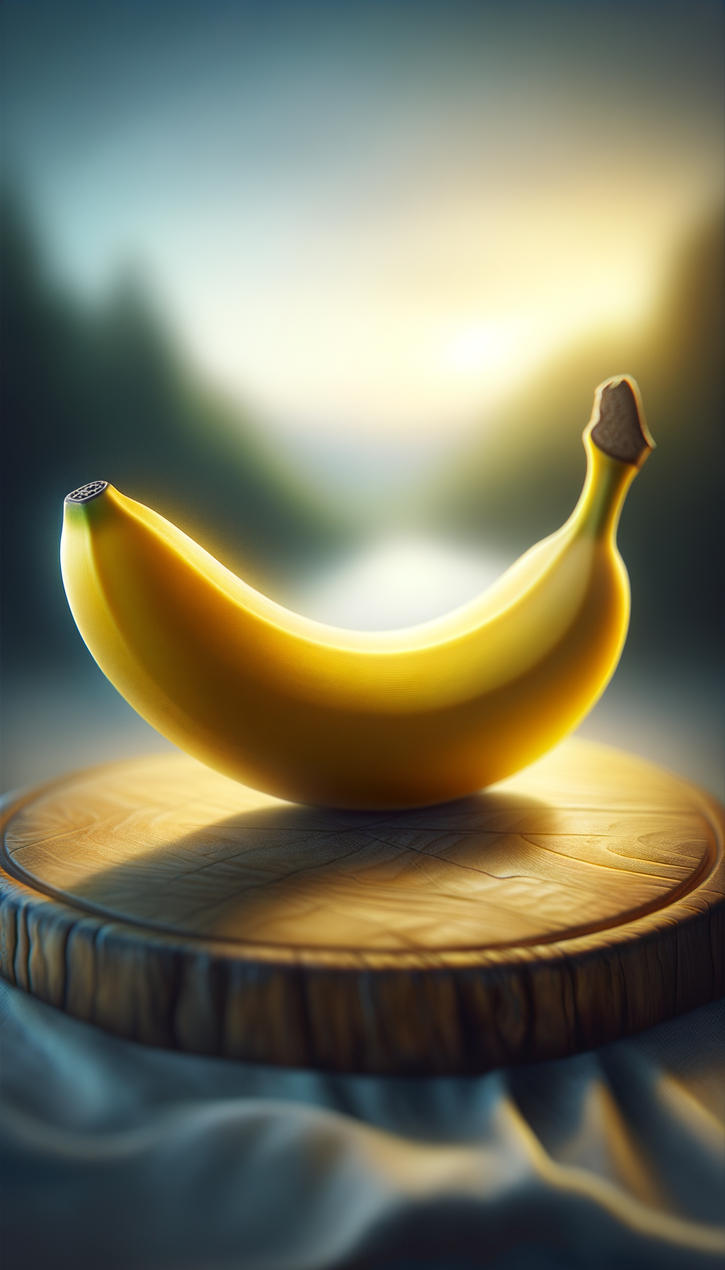Sur une scène ensoleillée, une banane radieuse, courbée comme un sourire, se dresse, prête à inspirer l'éclat de la journée.