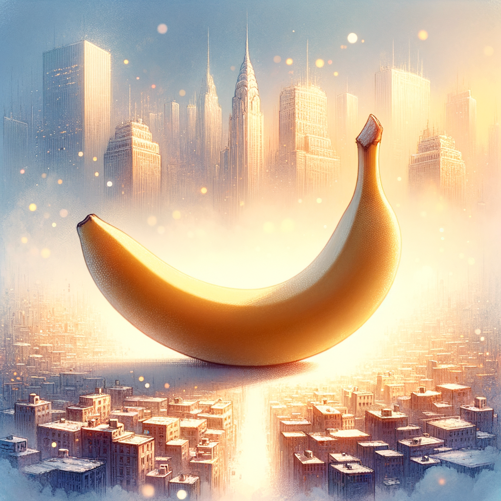 Un fruit solaire, éclatant au cœur des gratte-ciel, défiant la gravité et l'ennui, où les rêves se pelent comme une peau dorée.