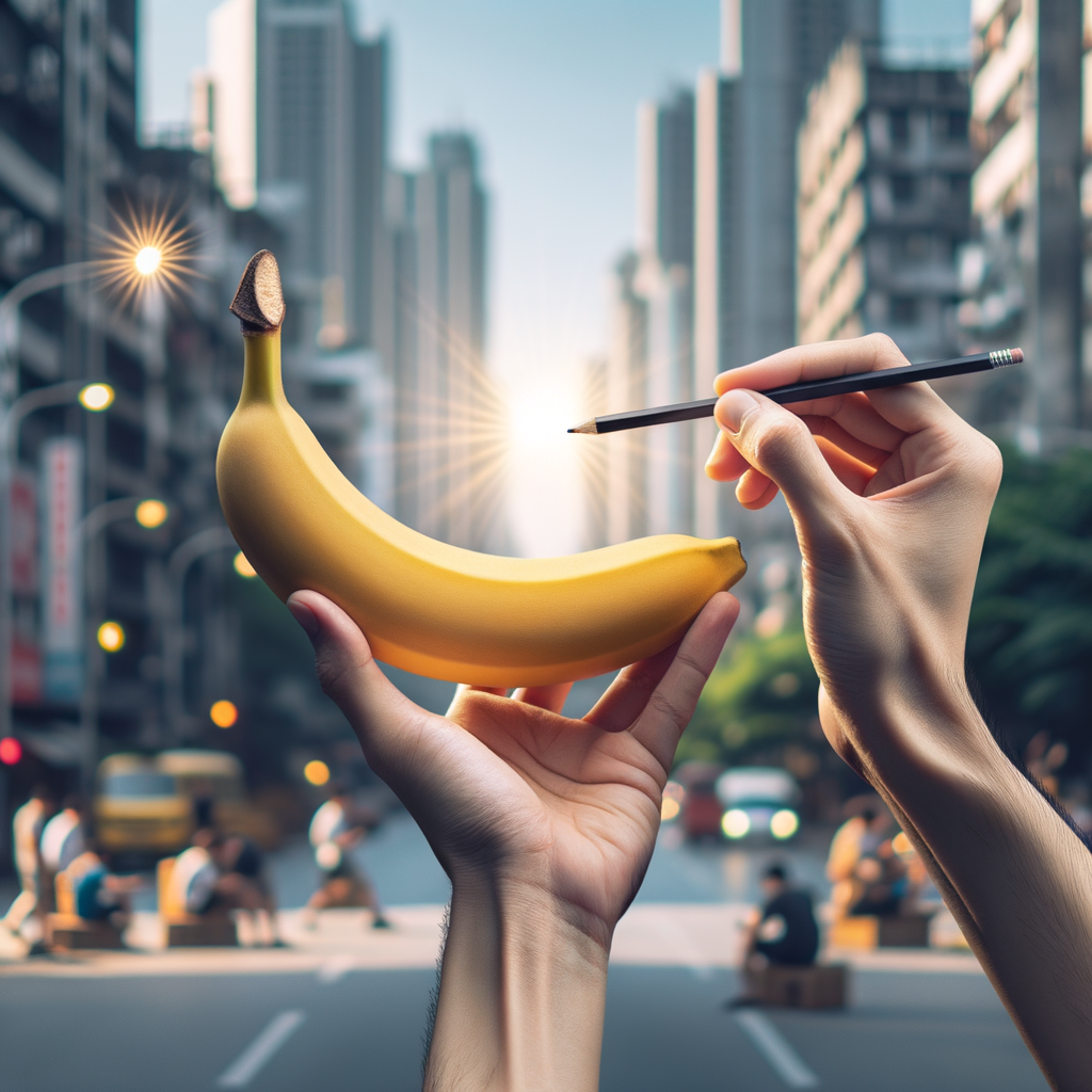 Dans la jungle urbaine, un fruit-fantasme se prépare à croquer l’aube, pendant qu’un crayon dessine des rêves en technicolor.
