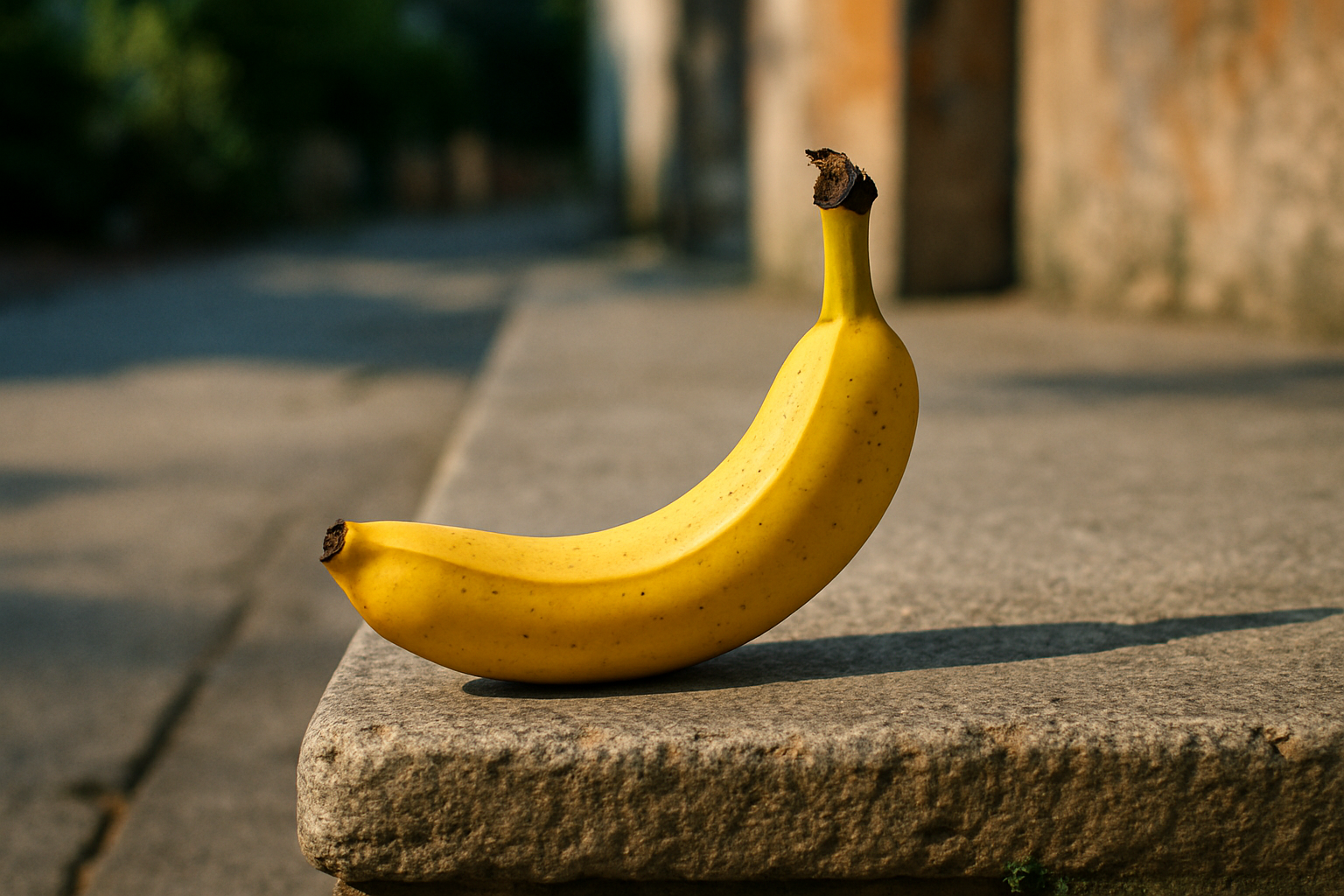 Sur le pavé, un croissant doré, témoin silencieux d'une journée ensoleillée, rêve de promenades exotiques et de rires éphémères.