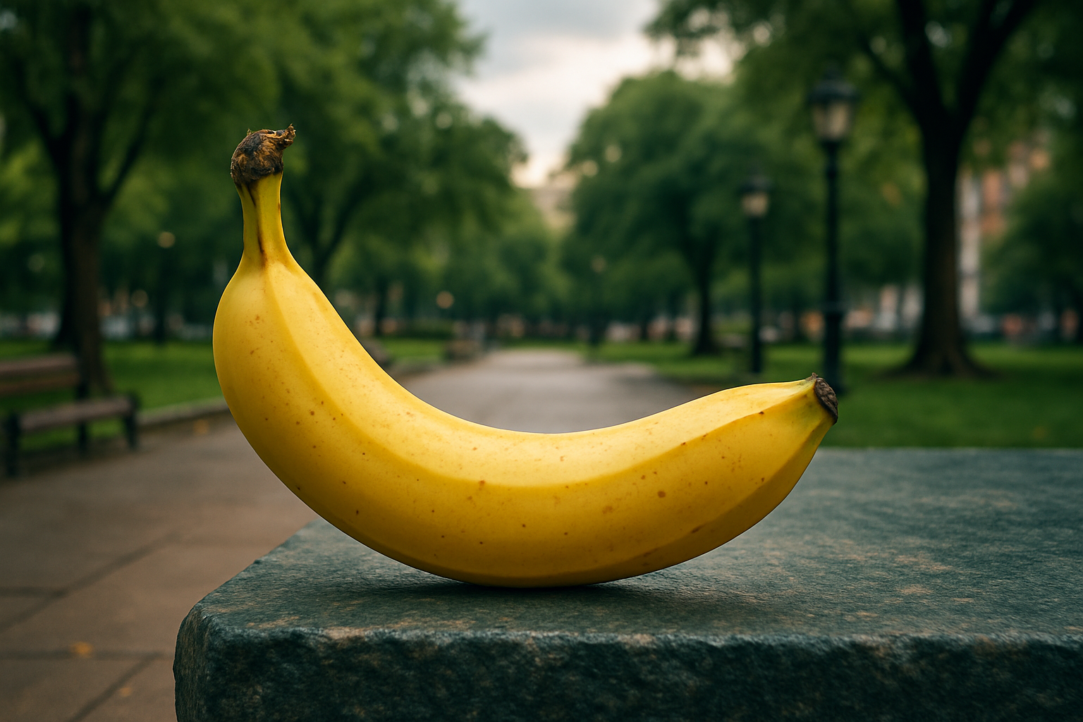 Au croisement des chemins, une banane s'incline, témoin silencieux des passants, souriant d'une beauté insoupçonnée, ignore les chuchotements du vent.