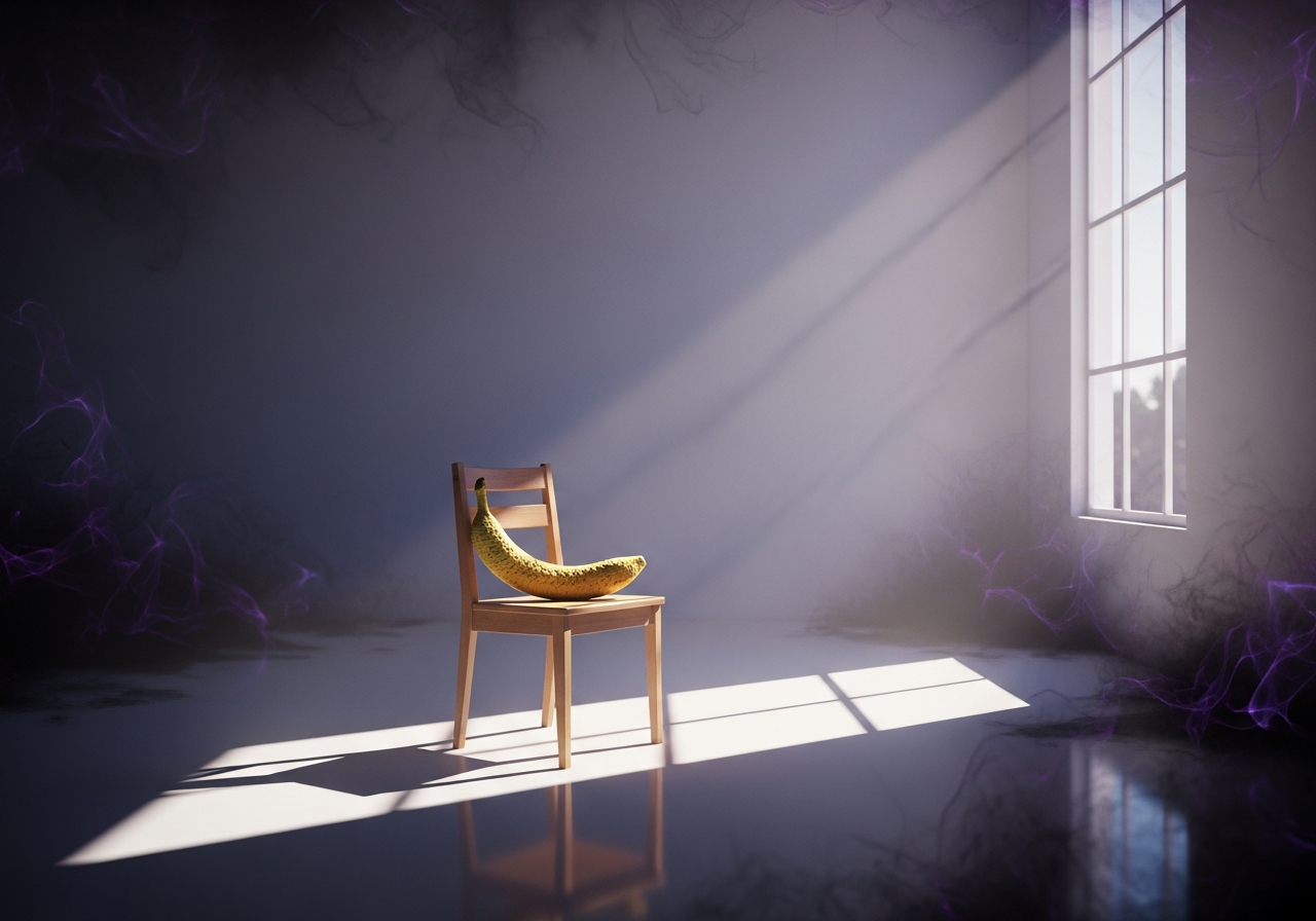 Un trône pour roi jaune abandonné, dans la lumière d’une pièce où même l’ombre semble hésiter à s’asseoir.