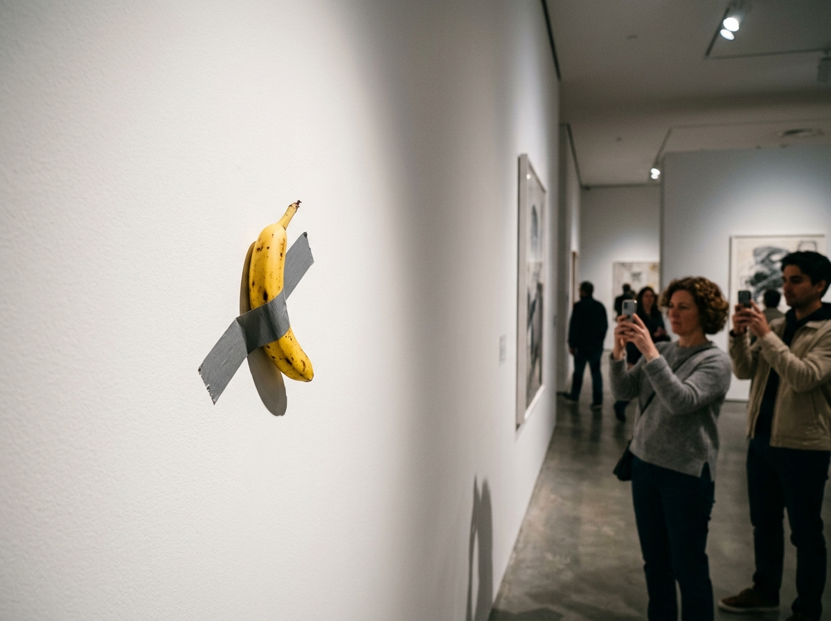 Banane pelee sur un podium de vainqueur dans un stade